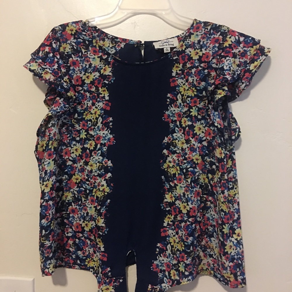 Navy floral blouse